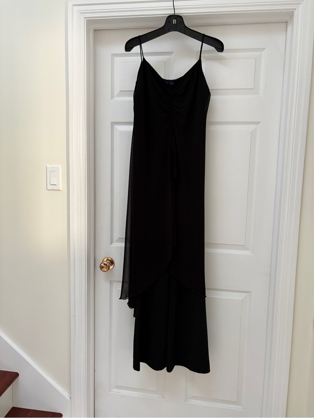 Reitmans Black Spaghetti-Strap Jumpsuit with Draped Overlay